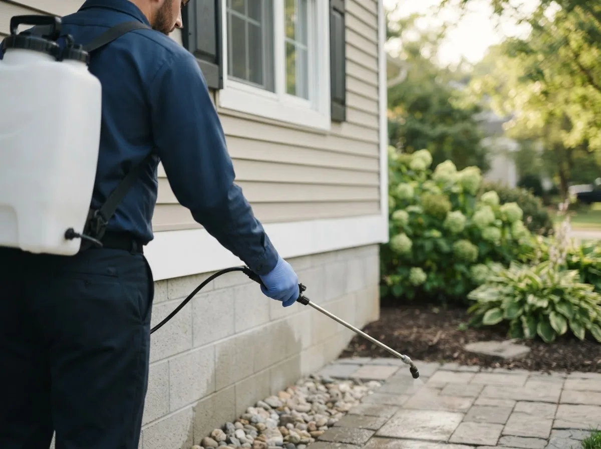 Pest control technician inspecting a home in Williford, AR